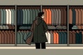 a person browsing a rack of clothing in a shop, created with Generative AI technology