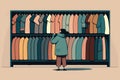 a person browsing a rack of clothing in a shop, created with Generative AI technology