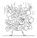 Person Buried Under Lies and Falsehood , Vector Cartoon Stick Figure Illustration