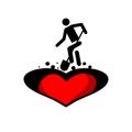 Person buries the heart. Simple pictogram on heart background