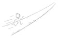 Person or Businessman Running Forward or Uphill for Success , Vector Cartoon Stick Figure Illustration