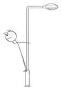 Person or Businessman Standing on Street Lamp and Watching, Vector Cartoon Stick Figure Illustration