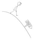 Person Walking Down Hill, Bad Expectations From Year 2022, Vector Cartoon Stick Figure Illustration