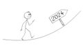 Person Walking Up, Great Expectations From Year 2024, Vector Cartoon Stick Figure Illustration Royalty Free Stock Photo