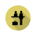 person buying airplane tickets long shadow icon. Simple glyph, flat vector of Airport icons for ui and ux, website or mobile Royalty Free Stock Photo