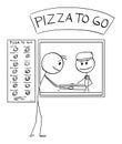 Person Buying Pizza , Vector Cartoon Stick Figure Illustration