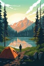 person at camping by lake in summer AI generated Royalty Free Stock Photo