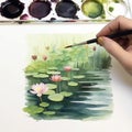 Water Lily Watercolor Painting With Depth And Muted Palette Royalty Free Stock Photo