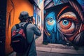 person, capturing creative and colorful street art on camera