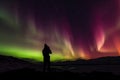 person, capturing the incredible aurora borealis and australis, with silhouette of person visible