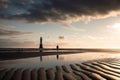 person, capturing the solitary beauty of a lighthouse on an empty beach