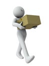 A person carrying a cardboard box in both hands. Movers and couriers.