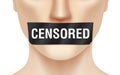 Person with CENSORED duct tape covering his mouth Free speech censorship concept vector illustration