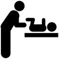 Person changing a baby`s diaper icon on white background. person changing diapers on a diaper table. flat style Royalty Free Stock Photo