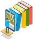 Person chooses book in digital online library or bookstore on smartphone with modern application