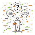 A person chooses between car and bicycle vector illustration