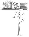 Person Choosing Book to Read From Bookcase, Vector Cartoon Stick Figure Illustration