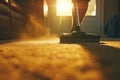 Person Cleaning Carpet With Vacuum Cleaner, Cleaning In Living Room Royalty Free Stock Photo