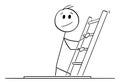 Person Climbing Ladder to Leave the Hole, Vector Cartoon Stick Figure Illustration