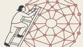 Person Climbing Network Grid, Progress and Development, vector design Generative AI Royalty Free Stock Photo