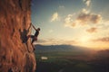 Person climbing sunset. Generate Ai Royalty Free Stock Photo