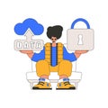 Person with cloud storage and a lock for protection.