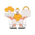 Person with cloud storage and padlock symbolizing data safety. Royalty Free Stock Photo