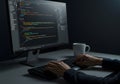 Person coding on computer desktop Royalty Free Stock Photo