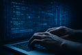 Coding on laptop for software development and cybersecurity with programming code and data analysis Royalty Free Stock Photo