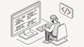 Person Coding or Programming on Desktop Computer, vector design Generative AI Royalty Free Stock Photo