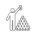 a person collects money bags icon. Element of Communism Capitalism for mobile concept and web apps icon. Outline, thin line icon