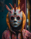 a person with a colorful mask on their face