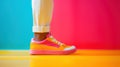 A person in colorful sneakers standing on a bright colored background, AI Royalty Free Stock Photo