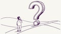 Person Confronting Large Question Mark Intellectual Inquiry, Vector Design Generative AI Royalty Free Stock Photo
