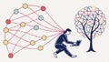 Person connecting data tree, digital network and technology concept vector design Generative AI