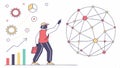 Person connecting global network, technology and communication vector design Generative AI