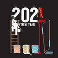 Person Constructing New Year 2021 Vector