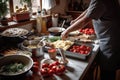 person, cooking authentic italian cuisine for family dinner