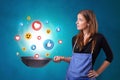 Person cooking social media concept in wok