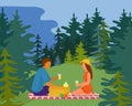 Person couple lovely date wild outdoor natural park flat vector illustration. Lover male female romantic picnic