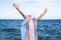 Person covered with a transgender pride flag Royalty Free Stock Photo