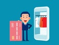 Person with credit card and telephone. Internet shopping concept
