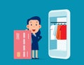 Person with credit card and telephone. Internet shopping concept