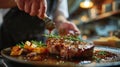 A Person Cutting a Piece of Meat on a Plate Royalty Free Stock Photo