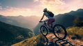 A person cycling on a scenic mountain trail