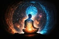 person, deep in meditation, harnessing the energy of the universe