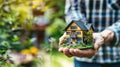 A person delicately cradles a small house in their hands, symbolizing the concept of homeownership and the real estate industry Royalty Free Stock Photo