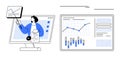 Live Online Business Presentation with Data Analytics Charts and Graphs on Computer Screens Royalty Free Stock Photo