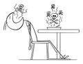 Person Dies After Eating Poisonous or Contaminated Food , Vector Cartoon Stick Figure Illustration