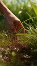 Person Digging Dirt in Grass Royalty Free Stock Photo